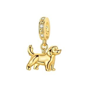 Yellow Gold Golden Retriever Puppy Dog Dangle Charm for bracelet or necklace
